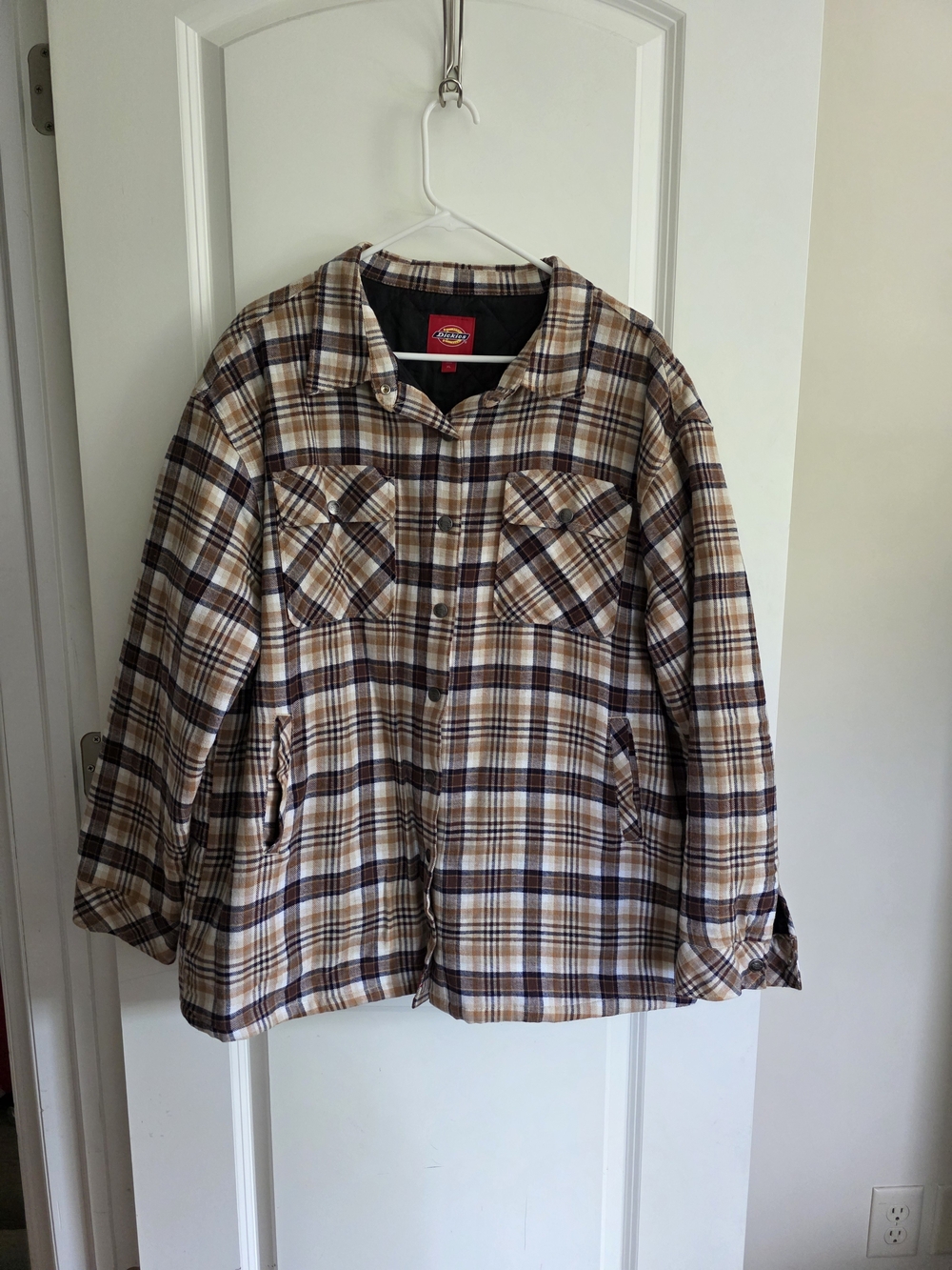 Dickies Beige Brown Blue Plaid Flannel Jacket Skater Streetstyle